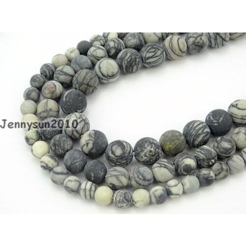 Natural Matte Spider Web Ja-sper Gems Stone Round Spacer Beads 15'' 6mm 8mm 10mm for Jewelry Making Crafts 5 Strands/Pack