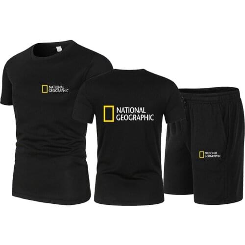 2021 summer new fashion casual National Geographic mens suit track and field sports short-sleeved shorts plus size