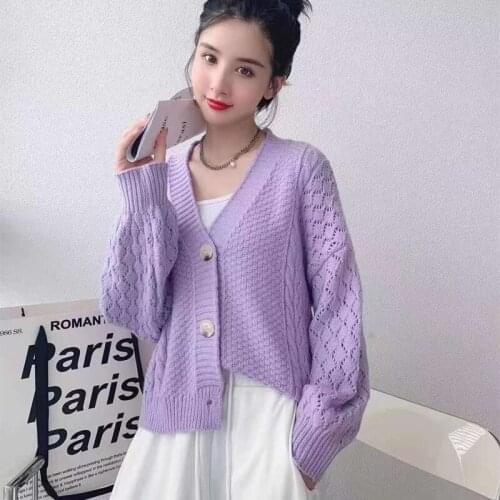 2021 Fall New Womens V-neck Loose Knit Sweater Sweet Solid Color Long Sleeve Cardigan Blusa De Frio Feminina Wn