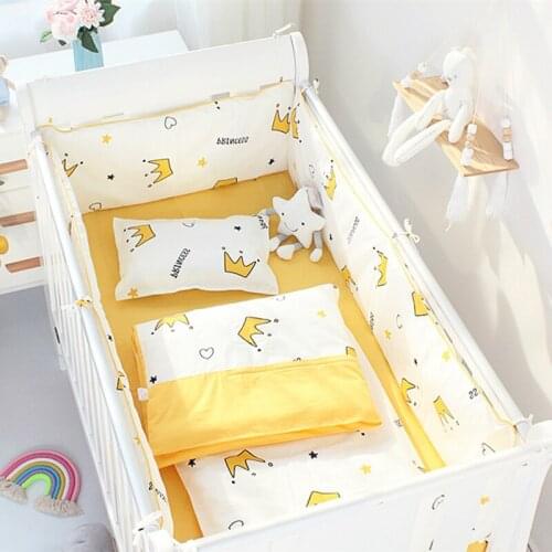 New Arrival Star Striped Crib Bed Linen Kit, Cotton Baby Bedding Set Includes Bumpers+Bed Sheet, Crib Bedding Set for Girl Boys