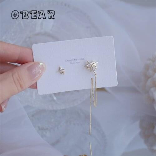 OBEAR 14k Real Gold Plating Korean Exquisite Zircon Star Stud Earrings Women Creative Temperament Daily Small Jewelry