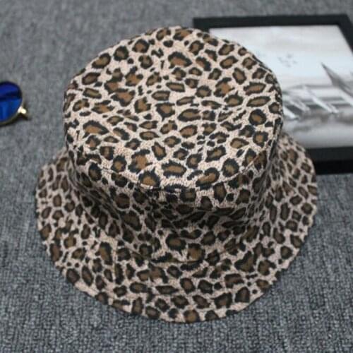 New Women Bucket Hats Summer Spring Fashion Leopard Print Bucket Hats Lady Solid Fisherman Hat Girls Gift Femme