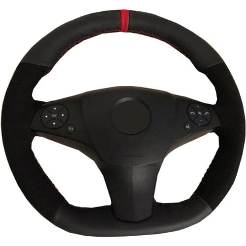 Hand Sew Car Steering Wheel Cover Suede Cow Leather Wrap For Mercedes Benz SLR-Class SL-CLass AMG 63 65 SLK-Class AMG 55 09-2012