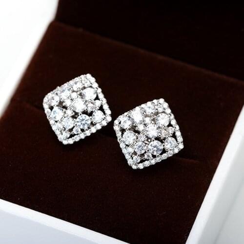 Fashion square shape non pierced earrings with cubic zircon for bridal wedding party jewelery new no hole clip earings bijoux gi