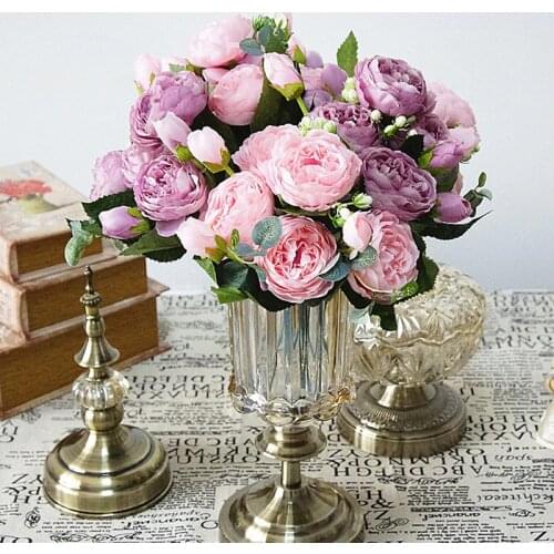 Silk Rose Peony Artificial Flowers Beautiful Flores Bouquet for Valentines Day gift Wedding Party Decor Mariage Fake Flowers