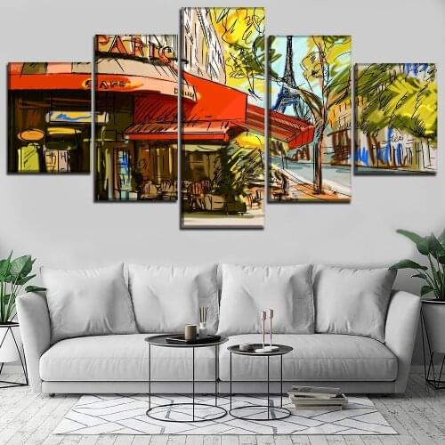 Modern Home Decorative Wall 5 Pieces Cafe Abstract Artistic Painting Canvas Art Printing Unique Type Poster Decor Framework