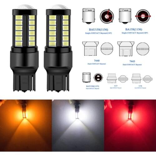 2PC T20 W21/5W 7443 7440 W21W BAU15S bay15d T25 3157 5630 33SMD LED Canbus Error Free 12V-24V Car Brake Light Turn Reverse Lamp