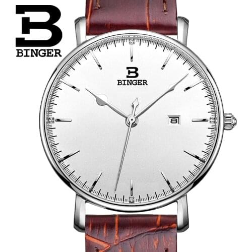 Switzerland BINGER Womens Watches Luxury Brand Quartz Leather Strap Ultrathin Female Wristwatches Waterproof Clock B3053W-1