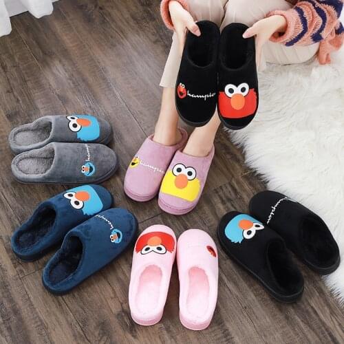 Winter Warm Cotton Slippers Women Men Home Shoes Simple Non-slip Indoor Slides Corduroy Couple Cartoon Slipper Female Shoes