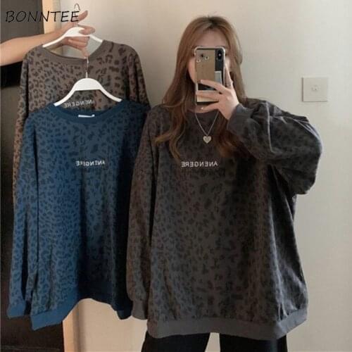 Hoodies Womens Leopard Pullovers Oversize Autumn Long Sleeve Trendy Soft Hip Hop Printed Daily All-match Tops Harajuku Chic Ins