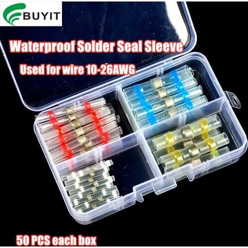 50PCS Waterproof Solder Seal Sleeve Splice Terminals Heat Shrink Electrical Wire Butt Connectors Kit Assortment 10-26AWG