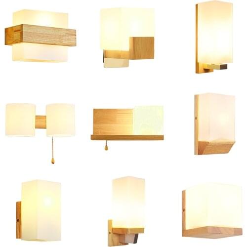 Japanese Wood Wall Lamp Applique Murale Interieur Indoor lighting Fixtures Glass Nordic Sconce Led Wall Lights Wooden E27