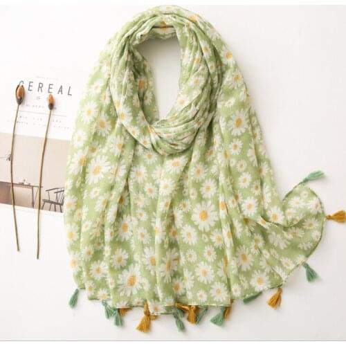 Yishine 2020 Newest nice daisy full printing soft polyeser scarf with tassels