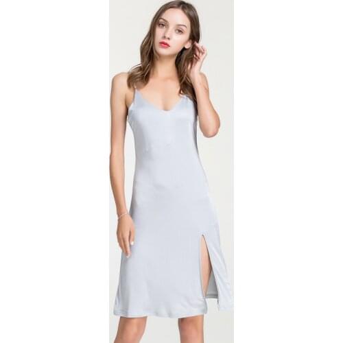Womens 30% Real Silk 70% Viscose Full Slip Side Slit Chemise Nightdress Sleepwear Adjustable Strap 3042