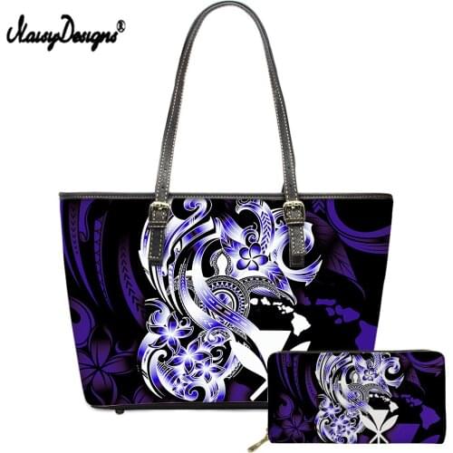 NOISYDESIGNS Hawaii Kanaka Polynesian Tribal Turtle Prints Women Shoulder Bag With Long Wallet Set Luxury Leath Handbag Totes
