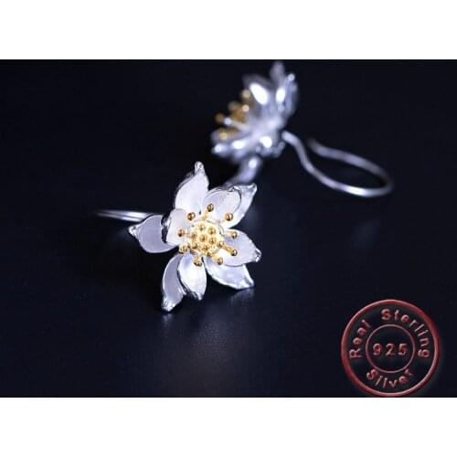 Amxiu 925 Sterling Silver Flower Earrings Jewelry Two Tones Earrings For Women Girls Valentines Day Gift Accessories Bijoux