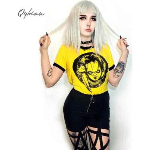 Women Sweet Crop Top T Shirt Hip Hop Cartoon Print Casual O Neck Tees Ladies Fashion Yellow Cute Streetwear Tops Camisetas