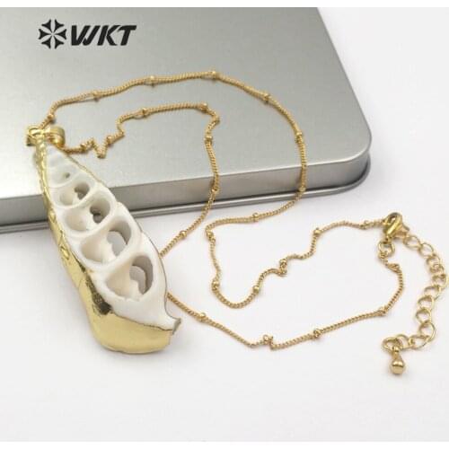 WT-JN064 Slice Trumpet Shell Necklace White Color Gold Bezel Shell Pendant Natural Sea Shell Jewelry Beach Wedding Necklace