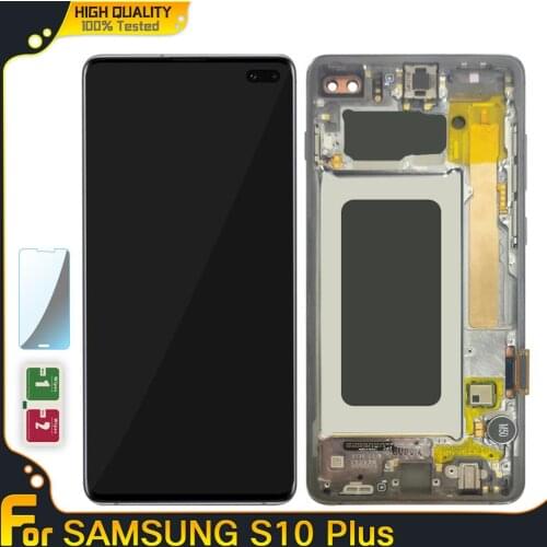 Super AMOLED For SAMSUNG Galaxy S10 Plus G975 G975F Display Touch Screen Digitizer Replacement Parts With Frame