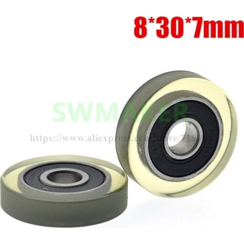 1pcs 8*30*7mm 608 bearing, rubber-coated flat wheel, plane press wheel, conveyor belt, polyurethane PU soft rubber wheel