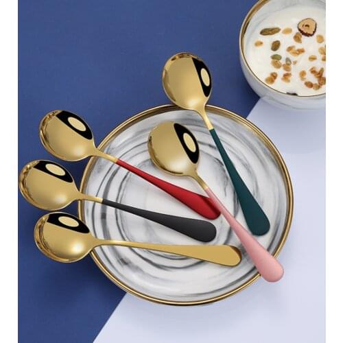304 stainless steel round dessert ice cream coffe spoon soup spoon salad fork kitchen tableware scoop