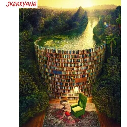 5D DIY square/round Diamond Painting Bookcase dam Cross Stitch Diamond Embroidery Pattern Rhinestone Home Decor J1325