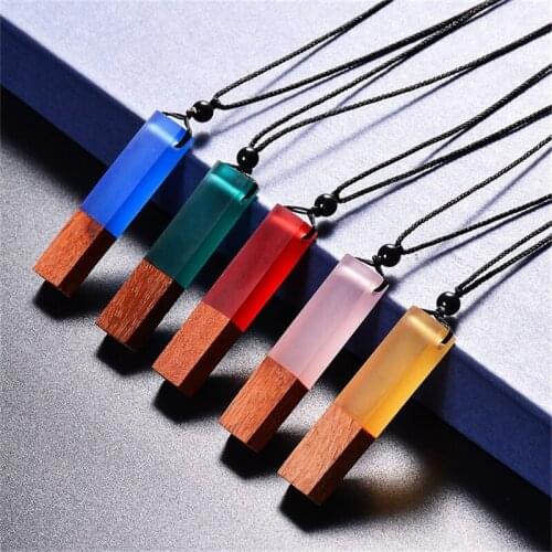 5 pcs/lot vintage handmade wood resin bead pendant necklace marine solidified resin sweater chain for woman girl elegant gift