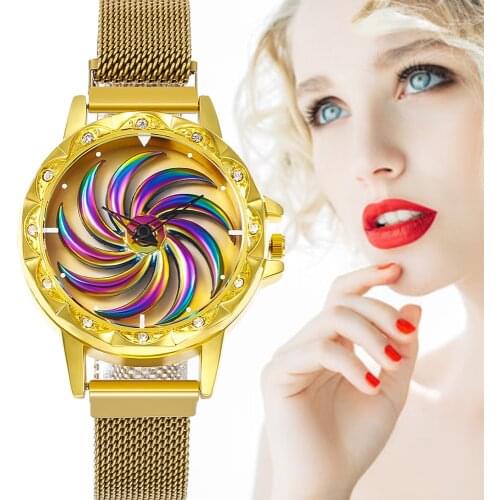 Magnet buckle mesh star belt quartz watch ladies luxury strap and top brand spiral pattern relogio feminino zegarek damski
