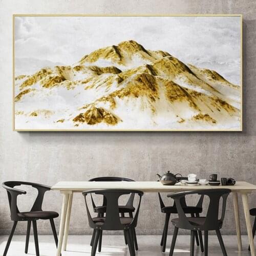 Prints Posters Wall Artwork Canvas Painting Abstract Golden Mountain Decorative Pictures for Living Room Home Modular No Frame