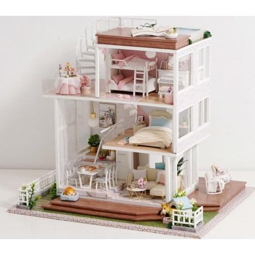 Kids Toys Diy Dollhouse Assemble Wooden Miniatures Doll House Furniture Miniature Dollhouse Puzzle Educational Toys For Children