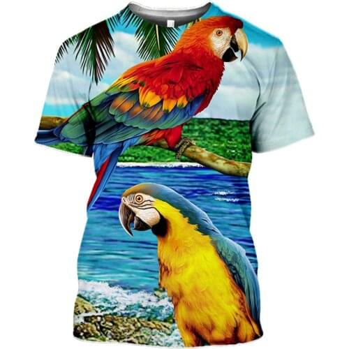 New Fashion Mens 3D Funny Printed Parrot Short Sleeve Summer T Shirt Alternative Animal Color Harajuku Top