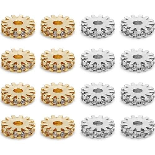 Xinyao 5pcs/lot Gold Color 8mm Wheel Shape Copper Beads with Pave CZ Zirconia Spacer Loose Beads for DIY Jewelry Making Supplier