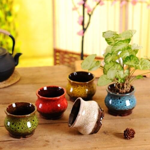 Kiln change ceramic flowerpot glaze classical copper ring fleshy container glaze small fresh fleshy flowerpot flowerdecorative