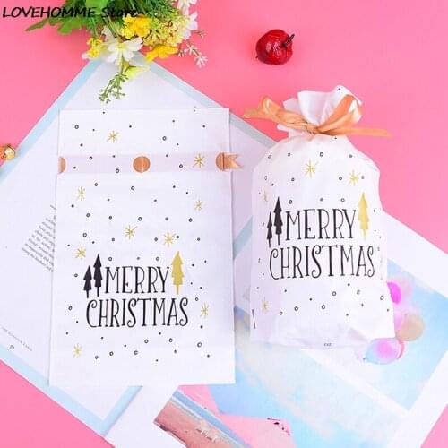 10PCS Christmas Gift Bag Cookie Candy Bag Snowflake Crisp Bag Handmade Soap Drawstring Bag For Merry Christmas New Year Gifts
