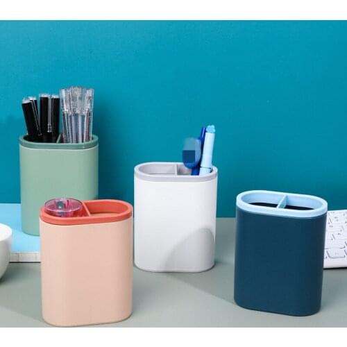 Nordic Multifunctional Plastic PP Pencil Holder Desktop Storage Box Case 2 Grid Makeup Brush Holder Pen Stand Organizer Sundries