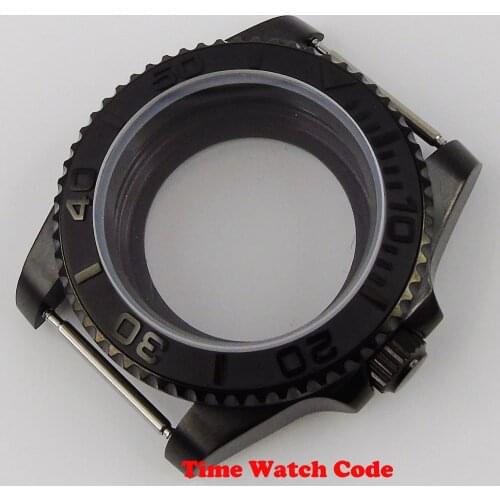 High quality 40mm PVD Coated Black Mens Watch Case matte bezel fit NH35 NH36 Automatic Movement sapphire glass Accessories