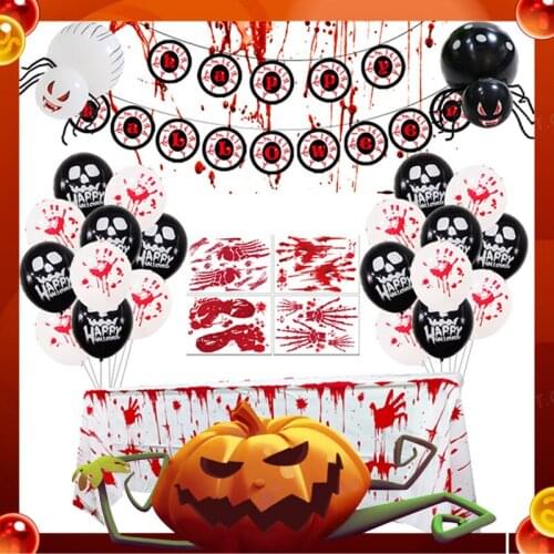 Halloween Party Decoration Set Happy Halloween Banner with Latex Balloons,Tassel,Pumpkin,Spider for Halloween Bar Home Decor