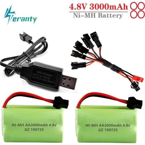 5Pcs 4.8v 3000mAh NiMH Battery and USB Charger For RC Cars Robots Tanks Gun Boats AA 4.8v Rechargeable Battery Pack With SM Plug