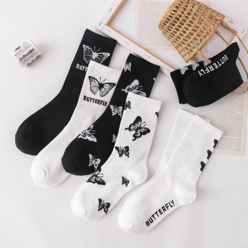 6 pairs Cartoon socks cute bow print white black calcetines funny fall harajuku women skarpetki damskie woman chaussette femme