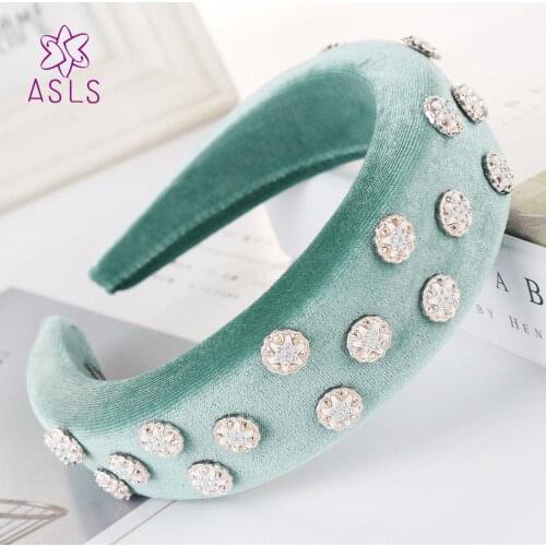 New Sponge Hair Ribbon Drill Alloy Velvet Headbands Hari Hoop Solid Wide Girl Hairbands Headwear Women for Hair Accessories