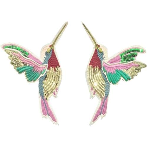 New 1 Pair 3D Paillette Sequin Embroidery wing Birds Patch Applique Sew on Clothes Shirt Docarate Accessory Patchwork Diy