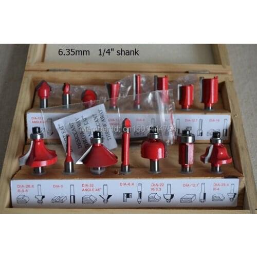 New 15pc/set 6.35mm 1/4" wooding Router woodworking tools Router bits