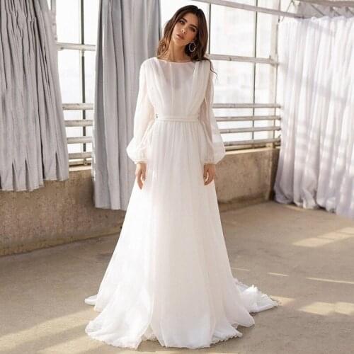 New Princess Wedding Dress 2021 A Line Puff Sleeves Bridal Gowns Open V Back Boho Plus Size Vestido De Mariage