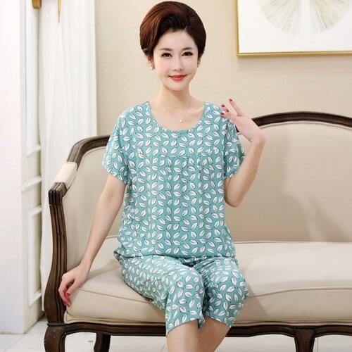XL-4XL Middle Aged Women Summer Pajamas Set Short Sleeve Cotton Linen Sleepwear Suit Home Wear Ladies Pijama New Pyjama Femme