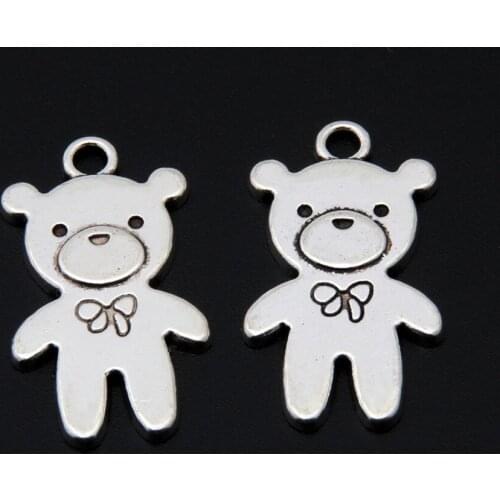 10pcs Silver Color Cute Bear Animal Charms Flower Doll Pendants Jewelry Making DIY Handmade Craft Findings Accessories