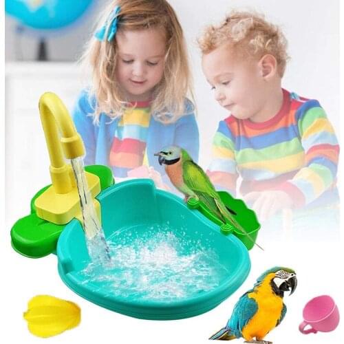 Bird Perch Shower Pet Bird Bath Cage Simulation Electric Dishwasher Sink Pretend Play Kitchen Toy For Childrens Gifts