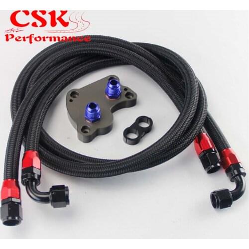 AN10 Filter Sandwich Adapter+Nylon Braided or SS Braided Oil Line Fits For BMW Mini Cooper S Supercharger R53 Black/Silver