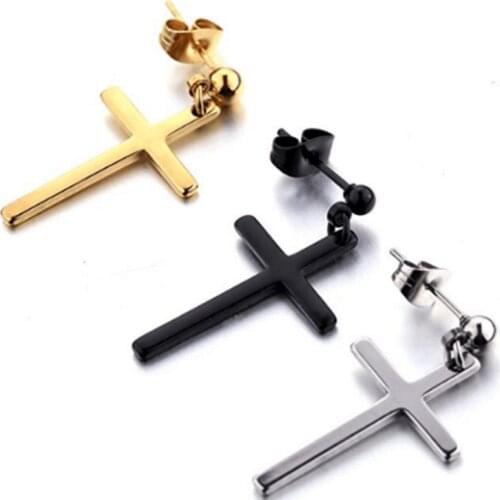 1Pcs Fashion Women Men Black Punk Cross Pendant Cartilage Drop Dangle Earring Hipster Personality Street Rock Earrings Jewelry