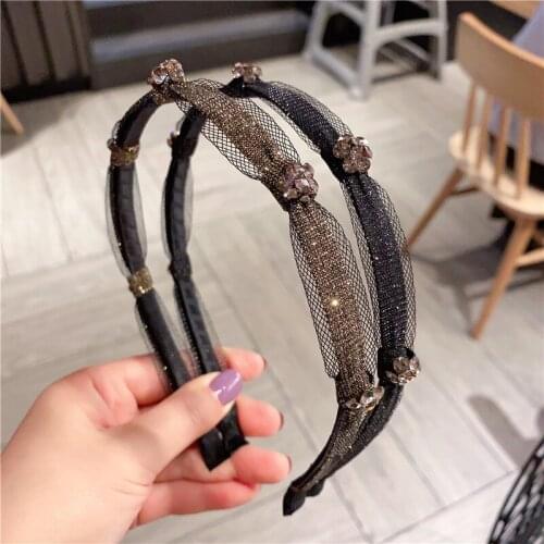 Chic Lace Rhinestone Headbands for Women Lady Korean Hair Accessories Bezel for Hair Thin Hair Hoop Summer Girls Hairband