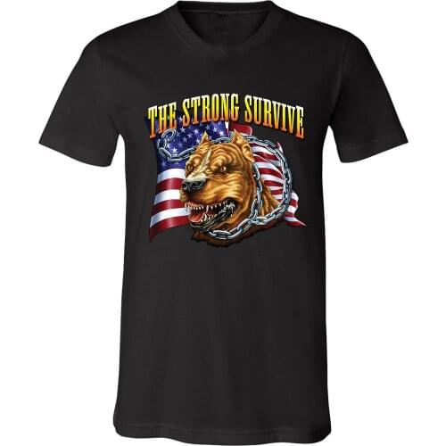 The Strong Survive. American Flag Beastly Pit Bull Patriotic T-Shirt. Summer Cotton O-Neck Short Sleeve Mens T Shirt New S-3XL